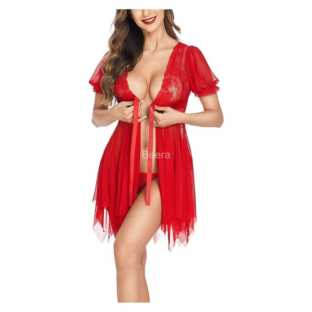 Red Full Lace Sexy Lingerie Set For Wome...