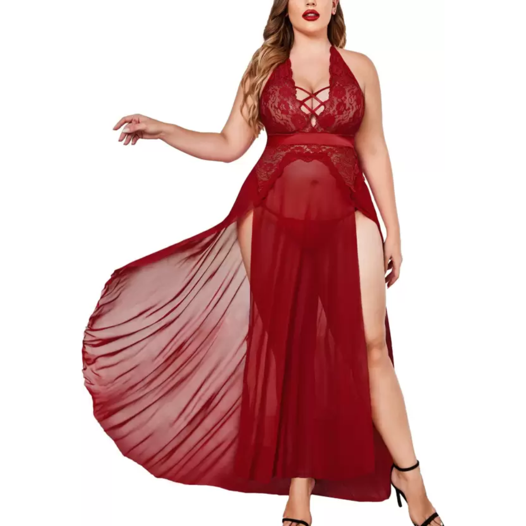 Maroon Sexy Baby Doll Lace Lingerie Slee...