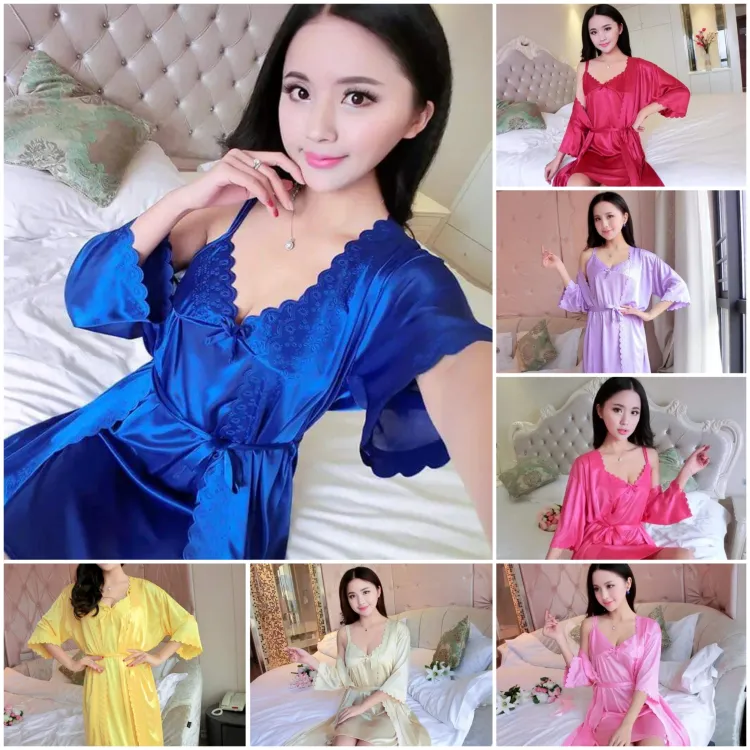 Kimono Style 2 Pcs Satin Night Dresses