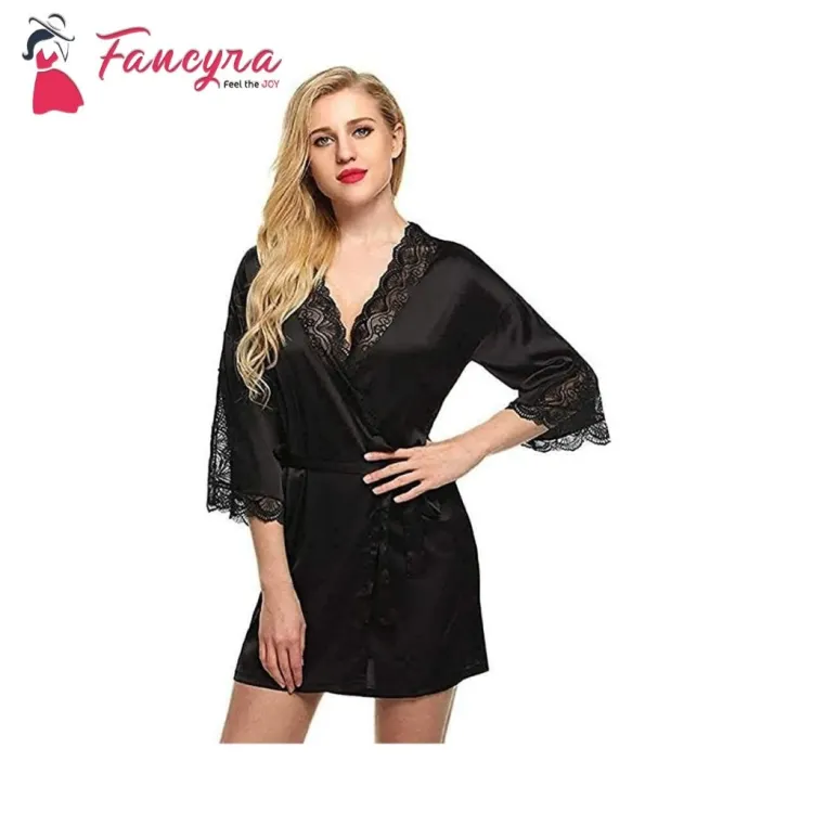 Black Nightdress For Women with Lace Fre...