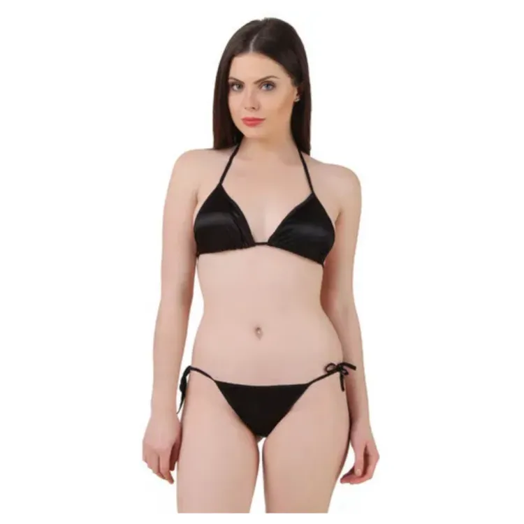 Womens Non Padded Bra Panty Set Black Co...