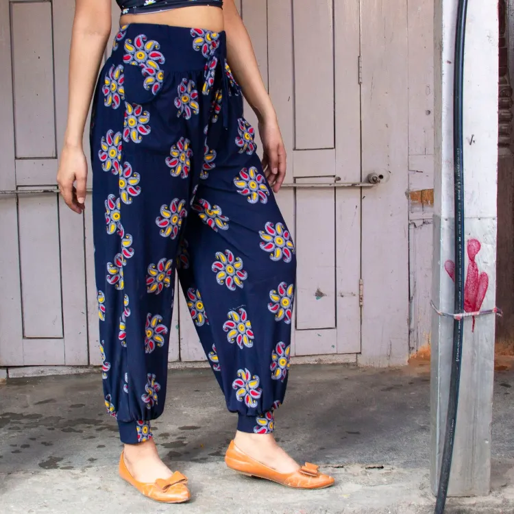 Floral Printed Cotton Plaso Styled Trous...