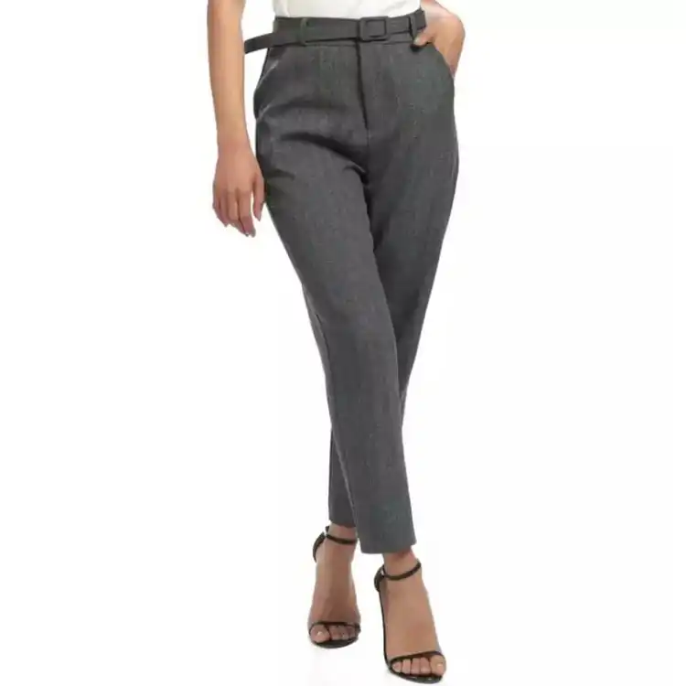Dark Grey Formal Pant With Belt For Wome...