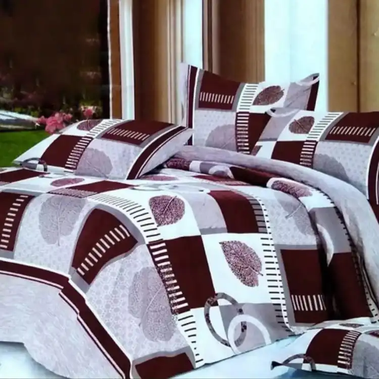 Grey Leaf King Size Bedsheet With 2 Pill...