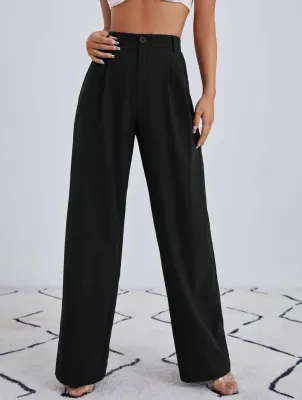 Plain Formal Satin Pants For Women - Bla...