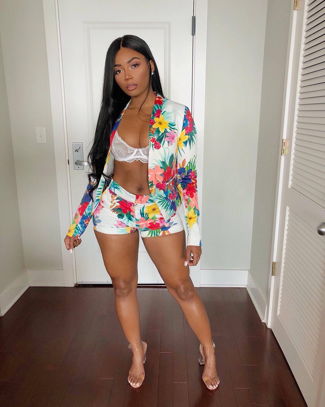 Ladies Sexy Floral Print Shorts Blazer T...