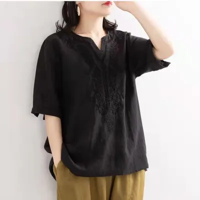 Women Summer Cotton Linen Casual T Shirt...